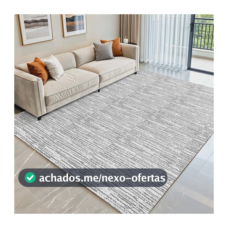 Tapete Jacquard Natural Moderno 3m x 2m para Sala e Quarto em Algodão e Poliéster Antiderrapante Lavável