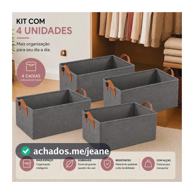 Kit 4 Caixas Organizadora para Guarda Roupa e Gavetas Cesto Organizador Multiuso de Roupas Íntimas e Camisas