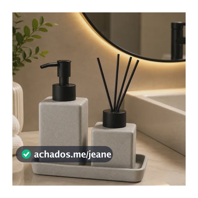 Kit Lavabo Banheiro E Difusor Aromatizador Lyor Granilite Cinza 1