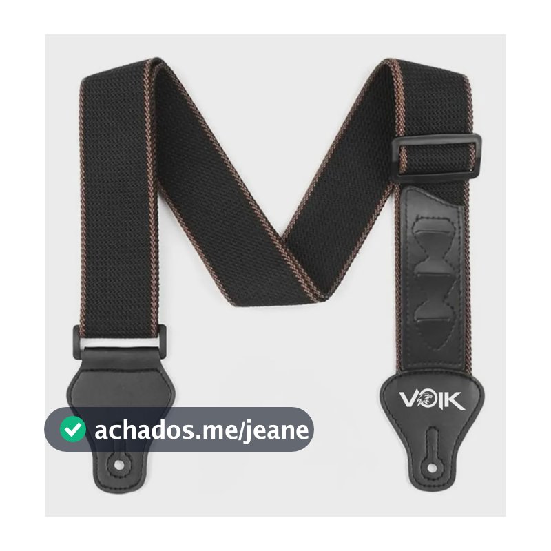 Correia Para Violão Guitarra Baixo Voik VCPP-13 Cor Preto Porta Palhetas Em Algodão e Couro Sintético Confortável Premium
