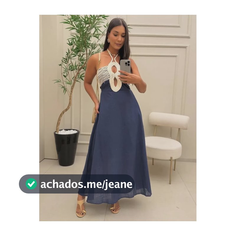 Vestido Longo Alcinha Decote Linho Tecido Leve Fresco Boho Azul-marinho M