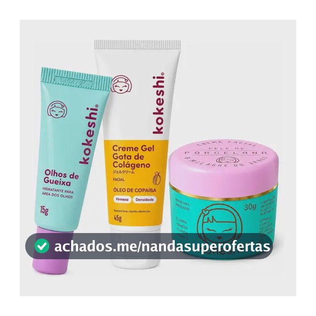 Kit Facial Kokeshi Completo 3 Passos Olhos de Gueixa, Pele de Porcelana e Gota de Colágeno