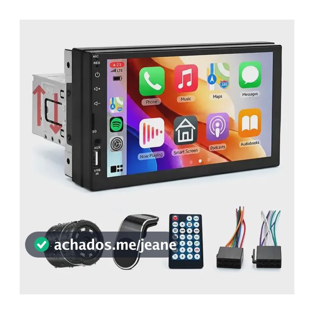 Central Multimídia Kit 1 Din Mp5 Bluetooth 7 Espelha+cam Led Kit Multimidia 1 Din 7p Com Câmera De Ré Leds E Suporte Para Celular Automotivo