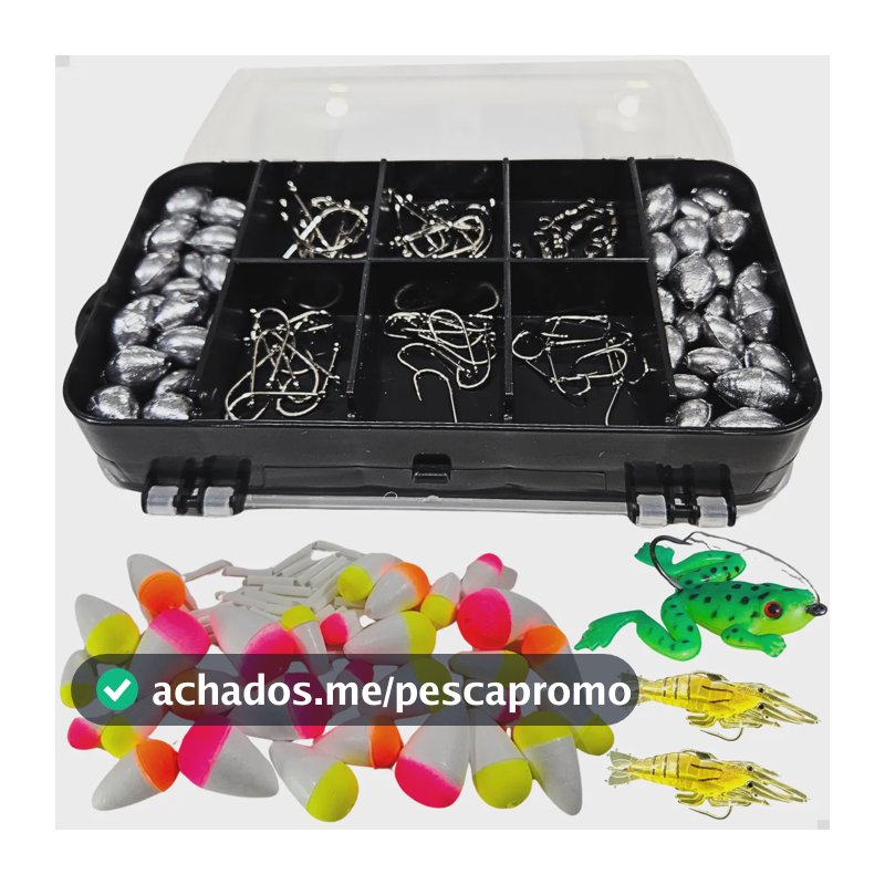 Kit Pesca Completo Estojo Anzol Boia Chumbada Isca Artificia Preto