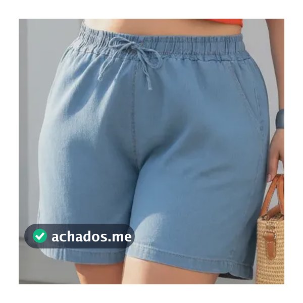 Bermuda Feminina Plus Size Cintura Alta Cos Com Elastico