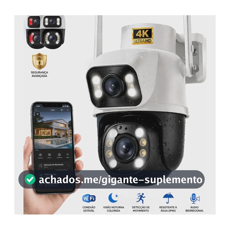 Câmera de Segurança Wi-Fi iCSee/Yoosee A28B 4K Dupla Lente Visão Noturna Colorida Full Hd Externa Prova D'água Ip66 Sensor Movimento Woosh
