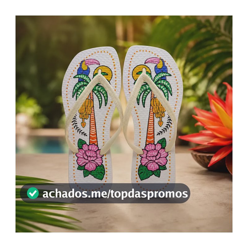 Chinelo De Dedo Feminino Casual Verão Estampa Praia Tropical Branco 37.38 Br