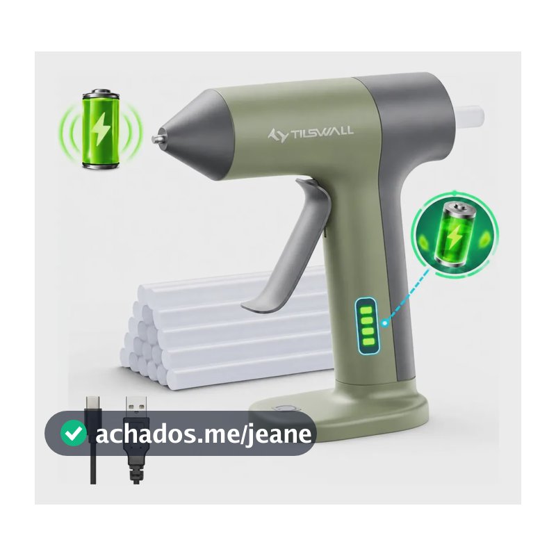 Tilswall Pistola de cola quente sem fio bateria 2000mAh, pré-aquecimento rápido 30s, desligamento automático 5min, bico anti-gotejamento. Acompanha 20 bastões de cola para artesanatos e reparos
