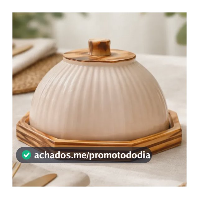Queijeira Cloche Pequena Octagonal Madeira Cerâmica Canelada