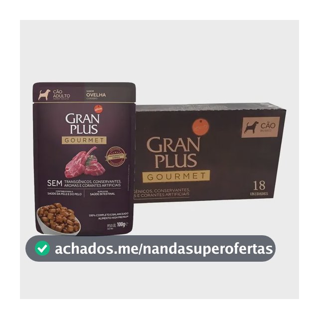 Ração Úmida GranPlus Ovelha Cães Adultos 18 Sachês 100g Alimento Completo