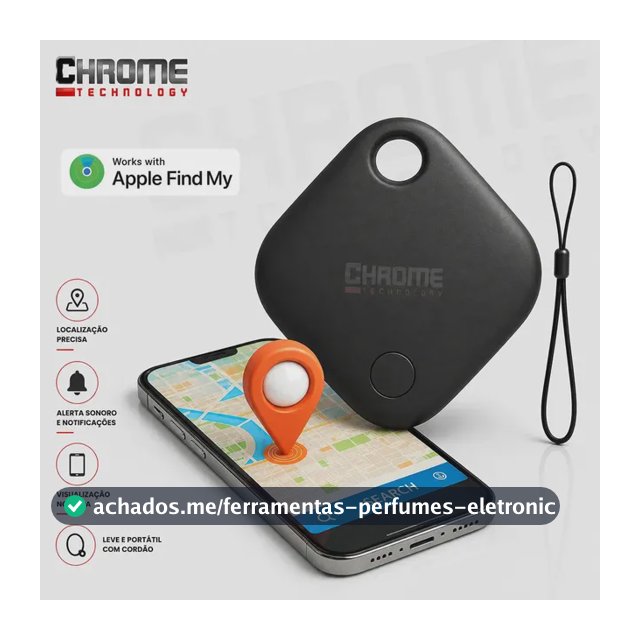 Mini Localizador Rastreador Smart Tag Gps Com Cordão Chaveiro Cor Preto Compatível Com iPhone Apple Chrome Technology