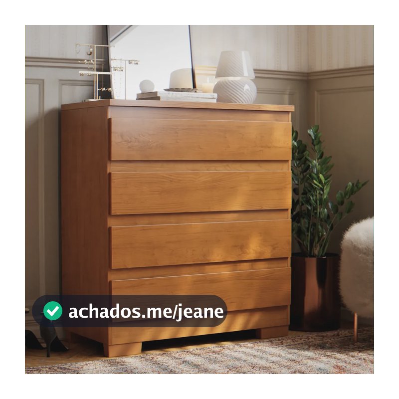 Cômoda Para Quarto 4 Gavetas Com Pés Corrediças Telescópica Multiuso Organizadora Roupas Moderno Cor Nature