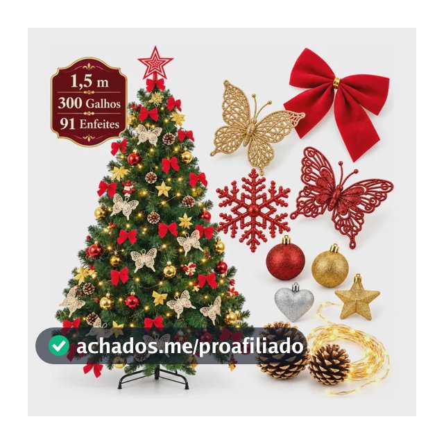 Árvore De Natal Decorada 1,5m Pinheiro Cheia 150cm Enfeitada