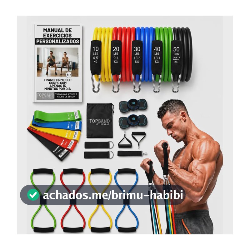 Kit 20 Itens Esportivos Para Treino Em Casa Academia Fitness Funcional Com Elásticos Extensor Puxadores Massageador Faixas Elásticas Mini Band P/ Exercícios Ginástica Fisioterapia Topsand Activewear