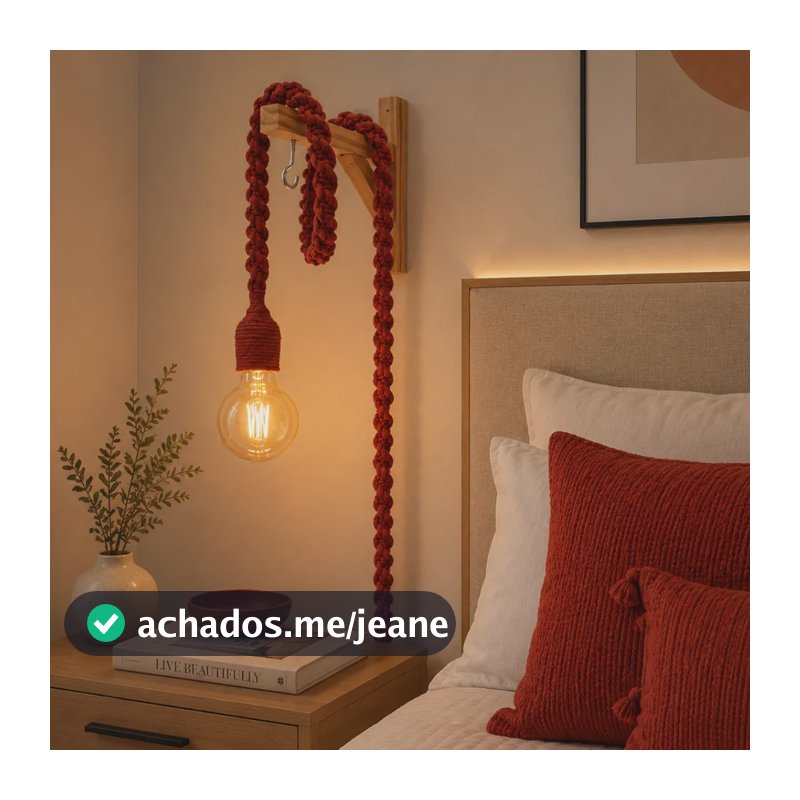 Luminária Macramê Pendente Decoração Casa Rústico Retro Bivolt 110v 220v Luminária Pendente Terracota