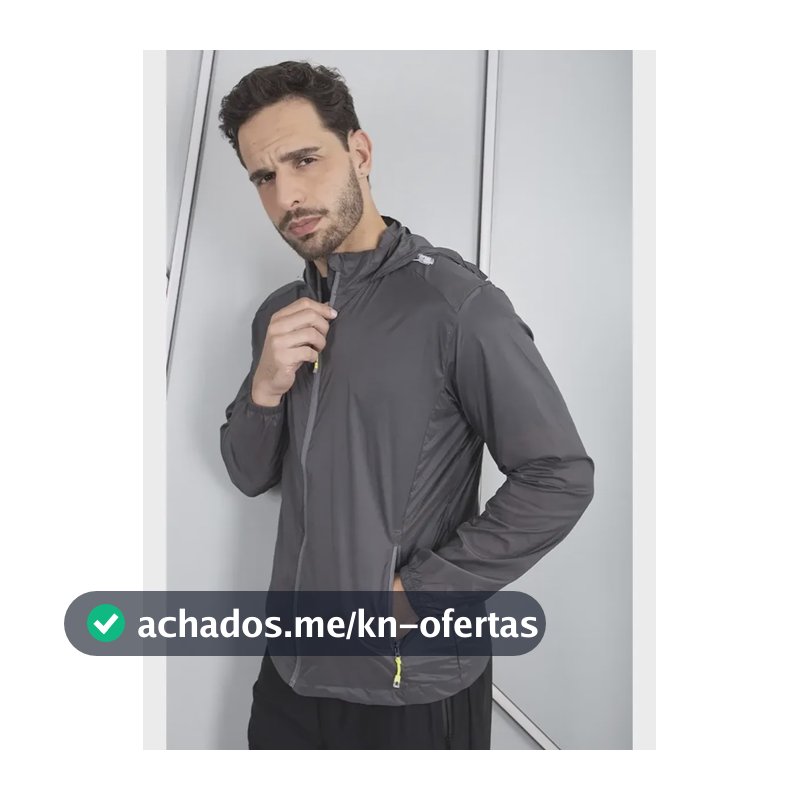 Jaqueta Masculina Corta Vento Capuz Fixo Bolso Interno Cinza M Liso