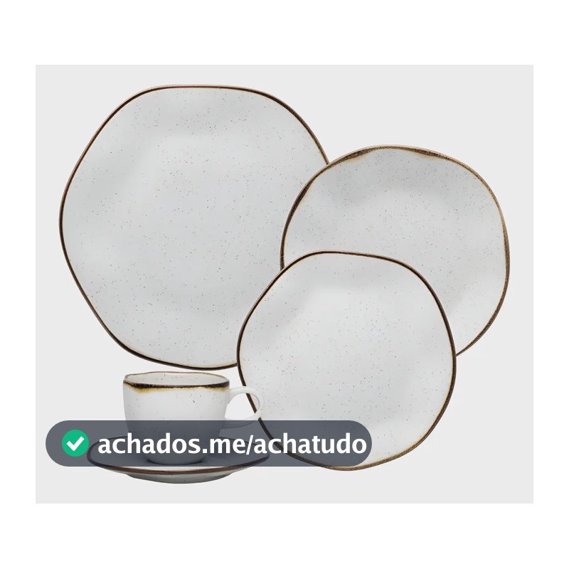 Aparelho de Jantar e Chá Ryo Maresia 20 Peças Off White e Marrom Oxford