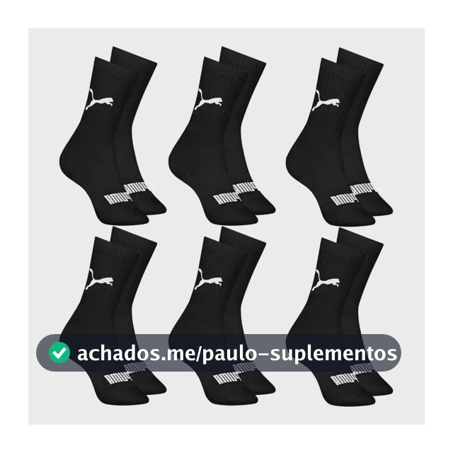 6 Pares Meias Puma Cano Médio Alto Atoalhada Academia Sport
