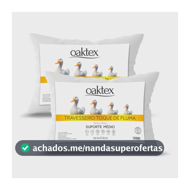 Kit 2 Travesseiros 70x50 Antialérgico Lavável Fibra Siliconada Toque de Pluma de Ganso Oaktex Cor Branco