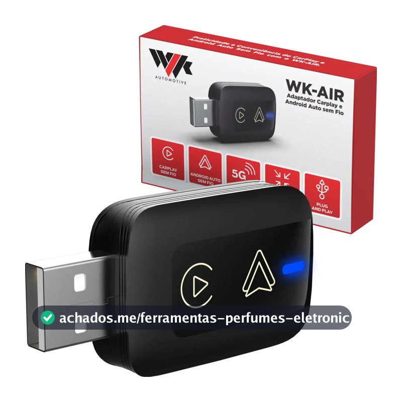 Adaptador Sem Fio Carplay E Android Auto Universal Wi-fi WLK AUTOMOTIVE WK-AIR Cor Preto