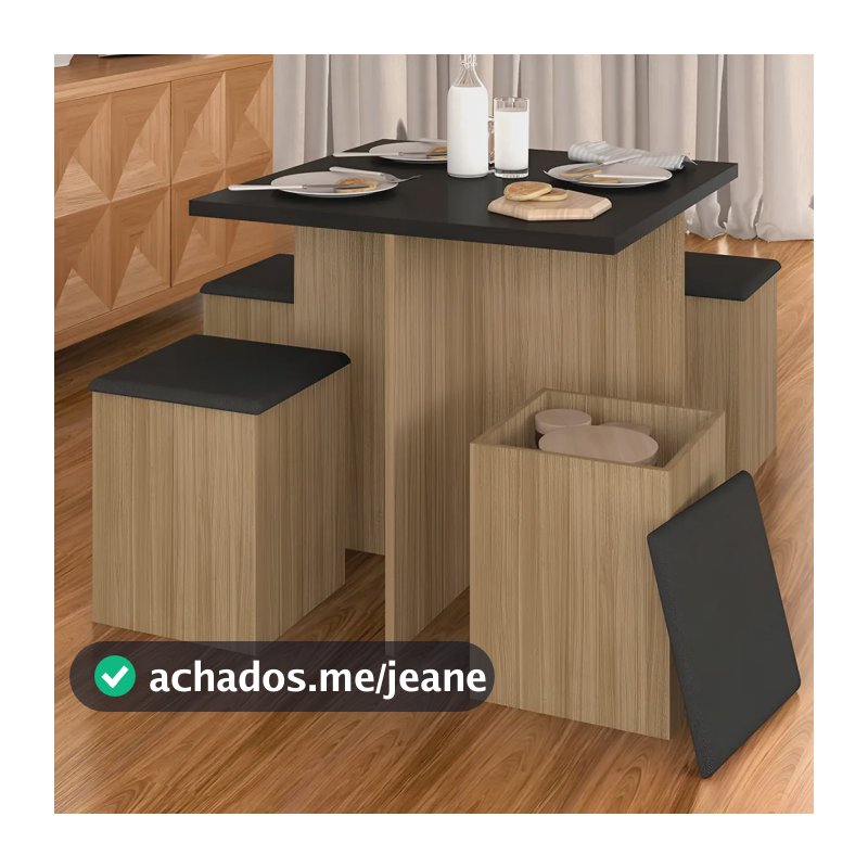 Mesa Com 4 Banquetas Berlim Boreal/preto Fosco/pret - Ma Cor Boreal/preto Fosco/preto 06 Desenho do tecido das cadeiras Suede