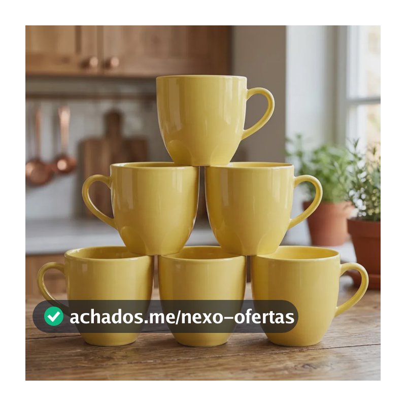 Jogo 6 Xicara Café Chá Porcelana 170ml Cor Amarelo