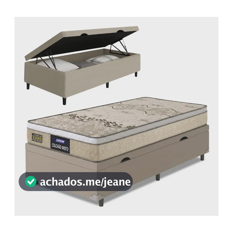 Cama Box Baú Solteiro Colchão Espuma D33 Fort 88x188x62cm Bege