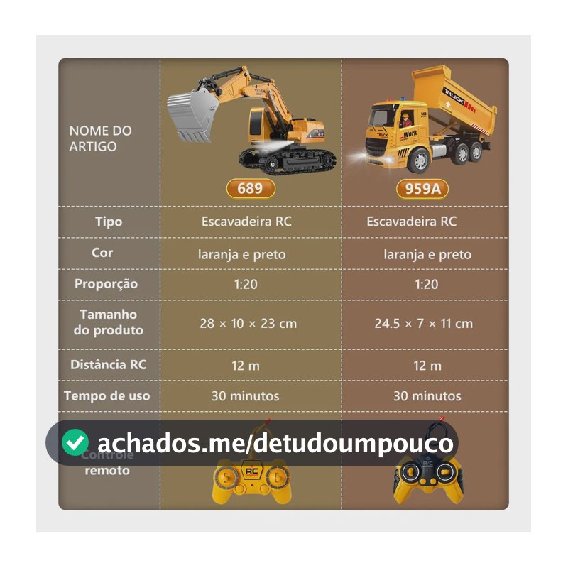 Escavadeira de Controle Remoto，Conjunto de escavadeira 2 em 1. Carro de brinquedo com controle remoto