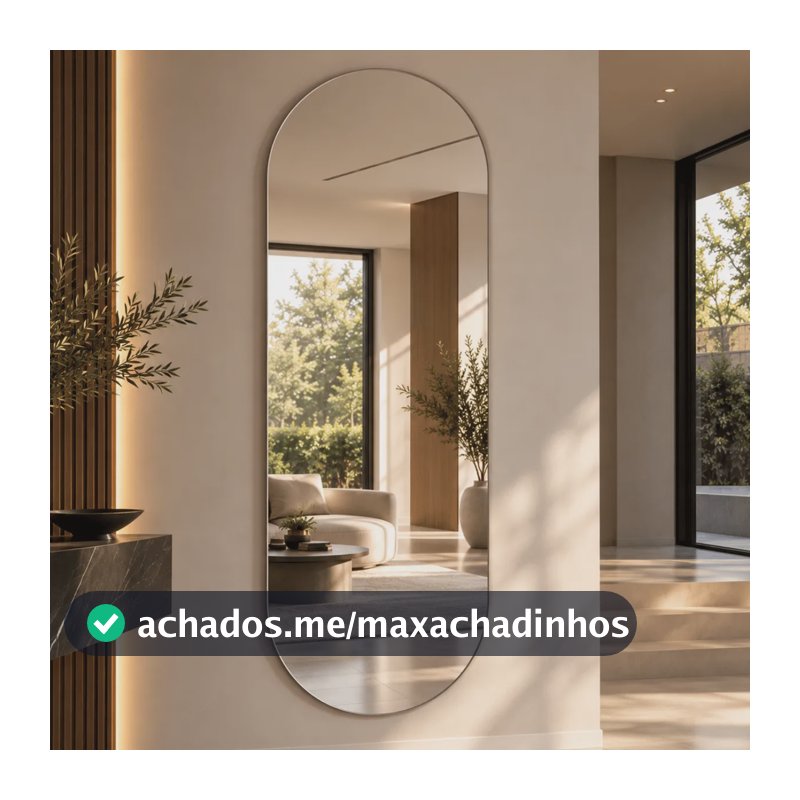 Espelho Mirano Oval Berlim 100x40cm Lapidado Design Moderno Suporte