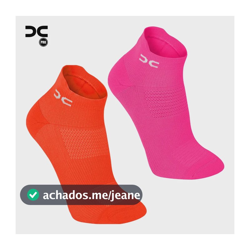 Kit 2 Meias Esportivas Fitness Corrida Academia Em Poliamida Pink/laranja Liso 34ao39