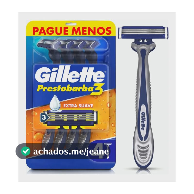 Aparelho de Barbear Gillette Prestobarba3 com 3 Lâminas - 4 Unidades