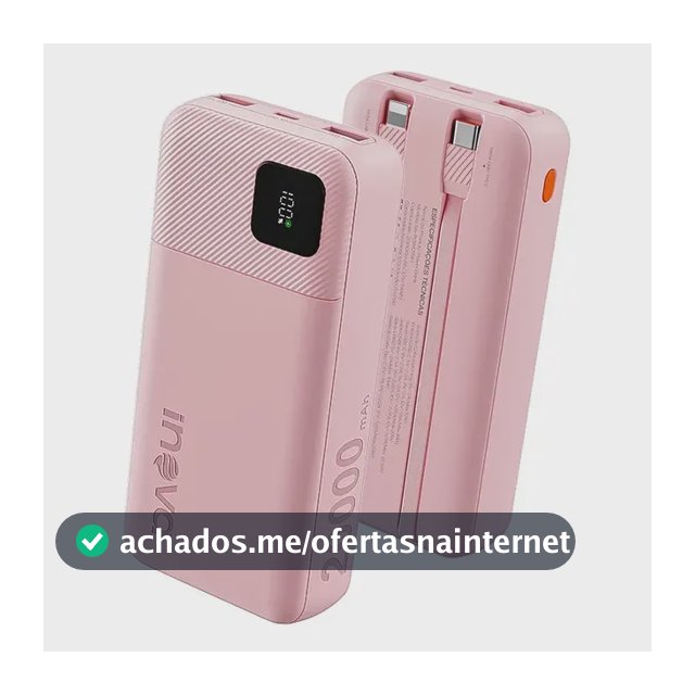 Carregador Portátil Power Bank Turbo inova 20000mah 22.5w Com Display Digital Usb-c / Usb-a Carga Rápida - Rosa