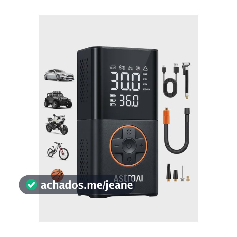 Compressor de Ar Portátil AstroAI AIRUN L7S com Display Digital para Pneus de Carro