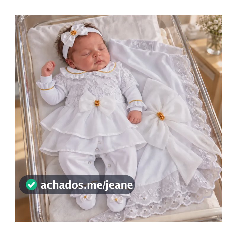 Saída De Maternidade Branca Luxo Branco P 0 A 3 Meses