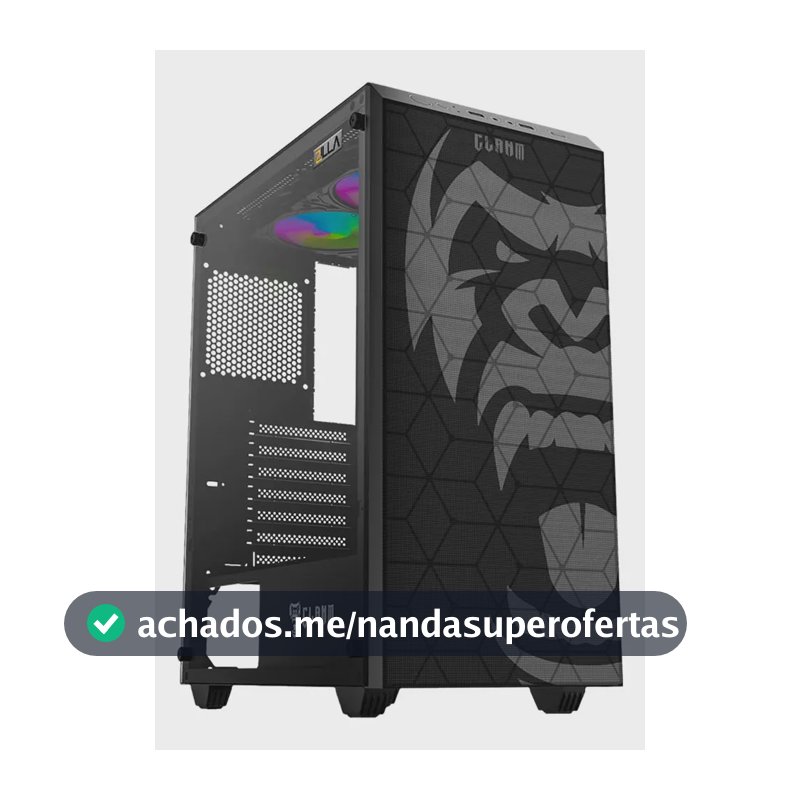 Gabinete Gamer Mid Tower Clanm Zilla Vidro Temperado Preto ATX Mini-ITX M-ATX