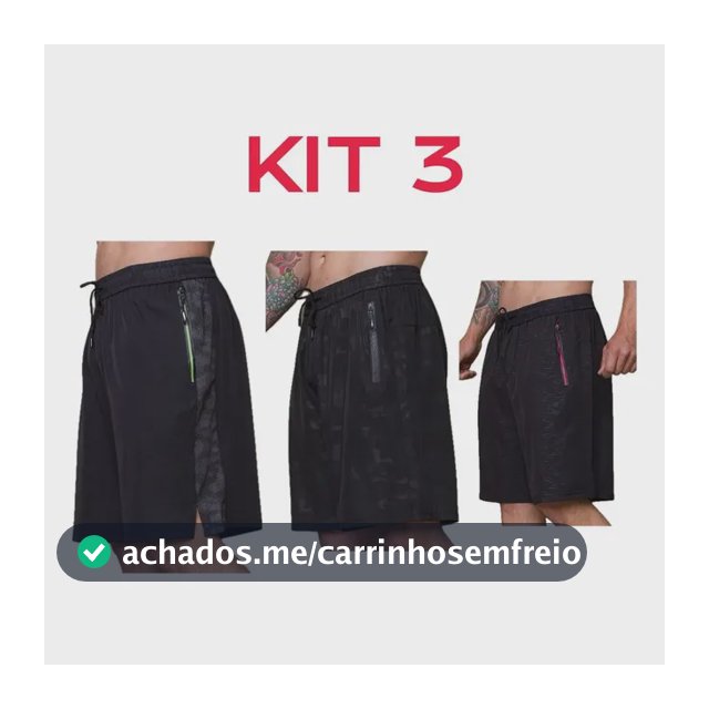 Kit 3 Tactel Shorts Lisas Praia Diversas Cores Luxo Bermuda