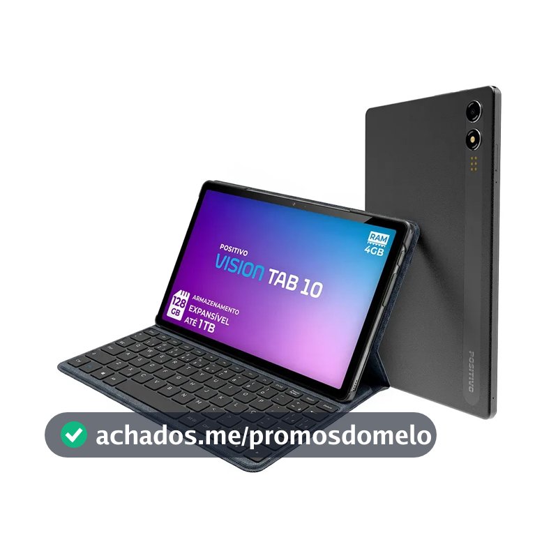 Positivo Vision TAB10 T3010 4GB RAM 128GB SSD com Capa Teclado Octa-Core 5 13MP Bateria 6000mAh Tela 10.1“ HD Wifi AC e 4G Full Lamination - Preto