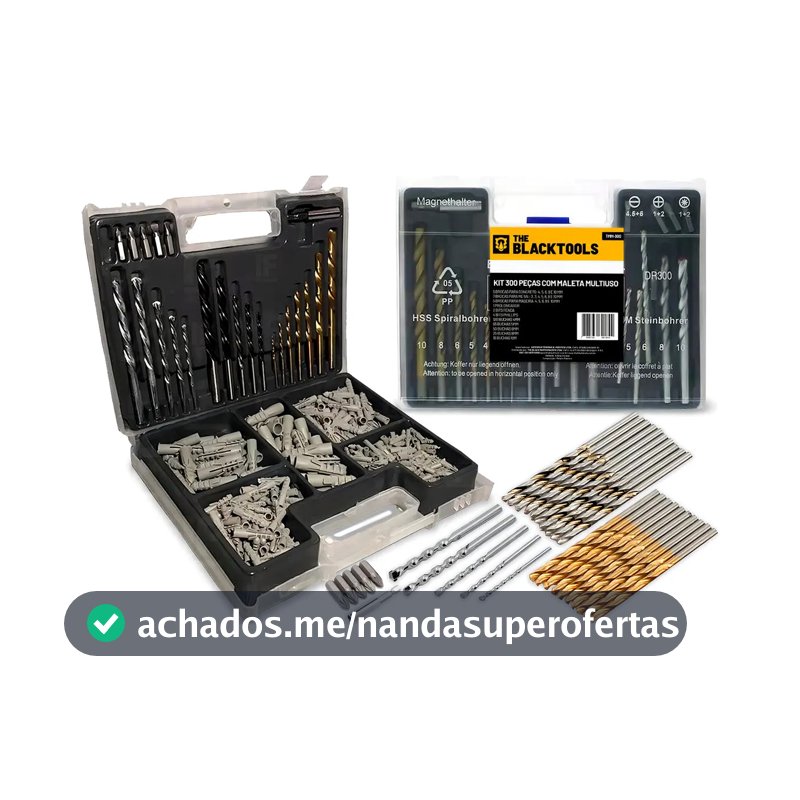 Jogo De Brocas Bits Buchas 300 Peças Profissional Com Maleta The Black Tools
