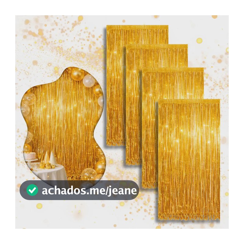 Kit 4 Cortina Metalizada Festa Fita Decoração Painel Franja Dourado