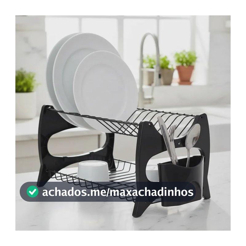 Escorredor de Louças Compacto 13 Pratos Porta Talher Preto Metaltru