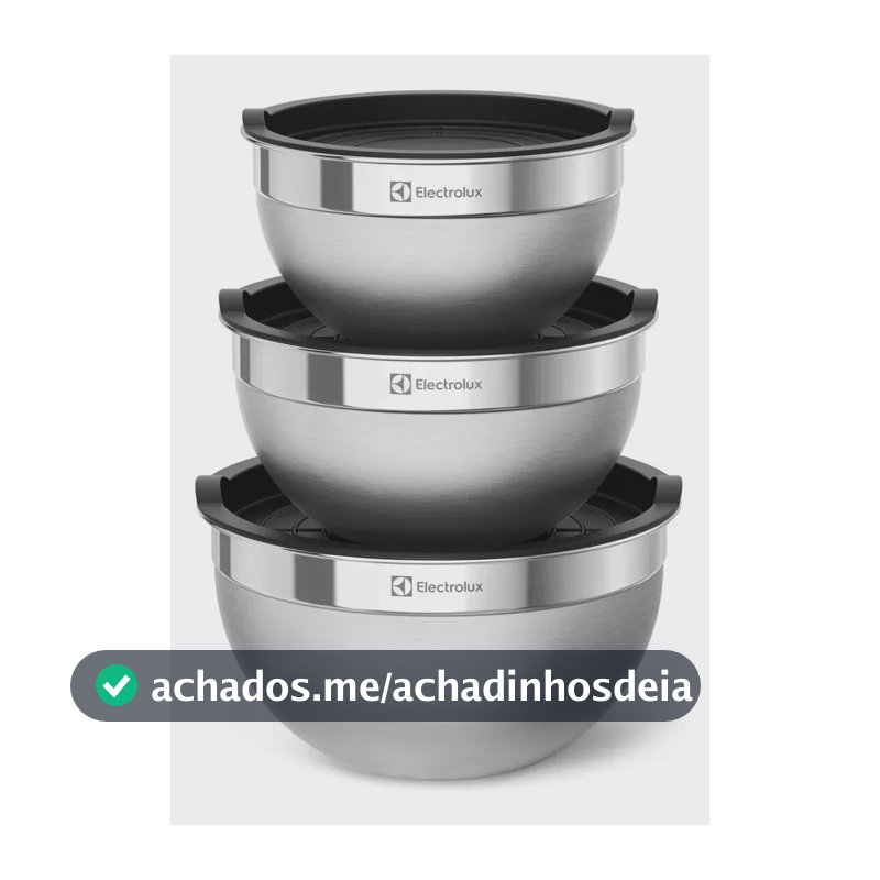Electrolux Kit 3 Bowls Tigelas de Aço Inox com Tampa Plástica, 1,4L, 2L e 2,6L