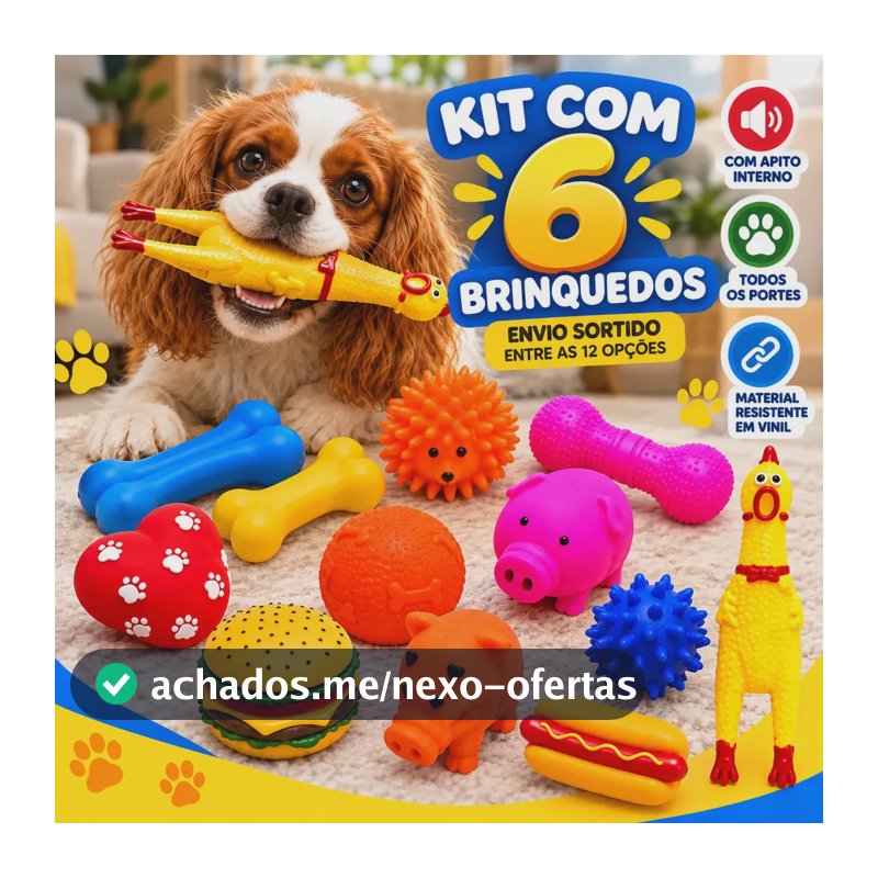 Kit 6 Brinquedos Para Filhote Cachorro Pet Mordedor Bolinha