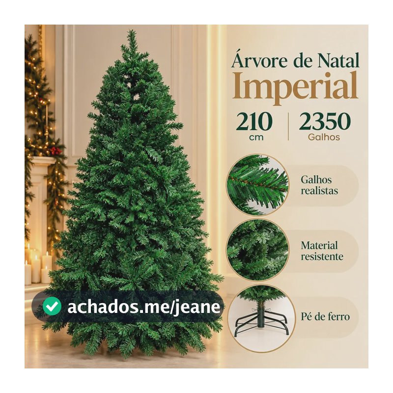 Arvore De Natal Imperial 210cm Com 2350 Galhos Pé De Ferro Verde