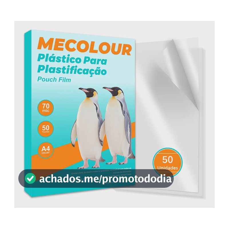 Filme Plastificação A4 70 Micras 50 Folhas Brilho Alto Mecolour