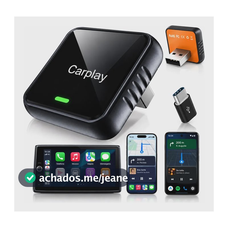Adaptador Carplay Sem Fio Bluetooth Wifi Plug Play 2 Em 1