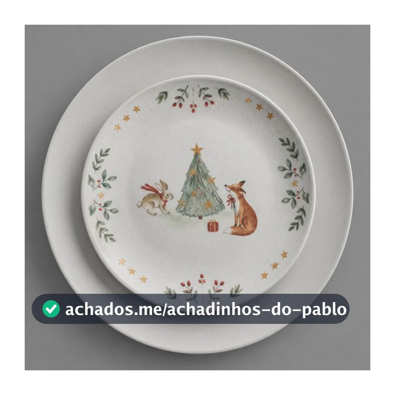 Kit 4 Pratos Porto Brasil Christmas 2 Rasos 2 Sobremesa Christmas Liso