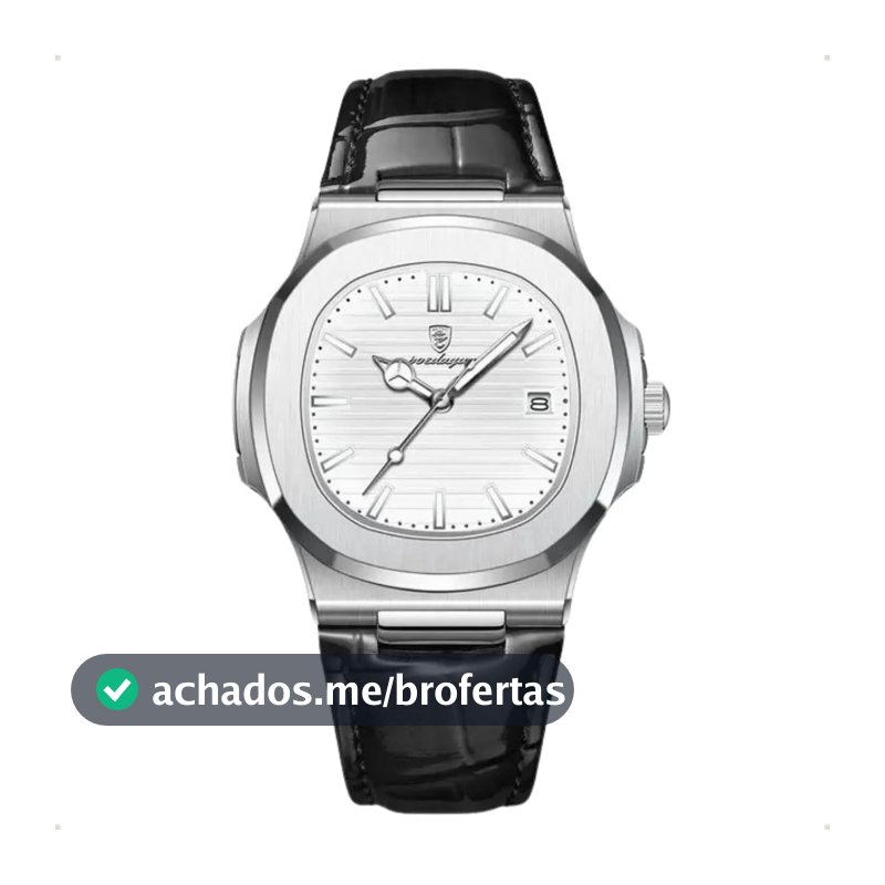 Relógio Classic Vintage Suíço Masculino Em Couro Esportivo Correia Preto Bisel Prateado Fundo Branco