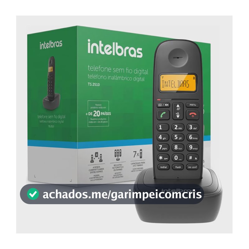 Telefone Sem Fio Intelbras Ts 2510 Identifica Chamada Ramal Preto 127/220v