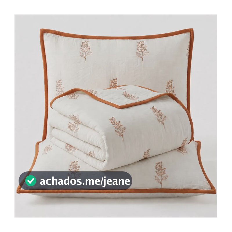 Kit Colcha Casal Bordada 3 Peças Toque De Plumas Charme Caramelo