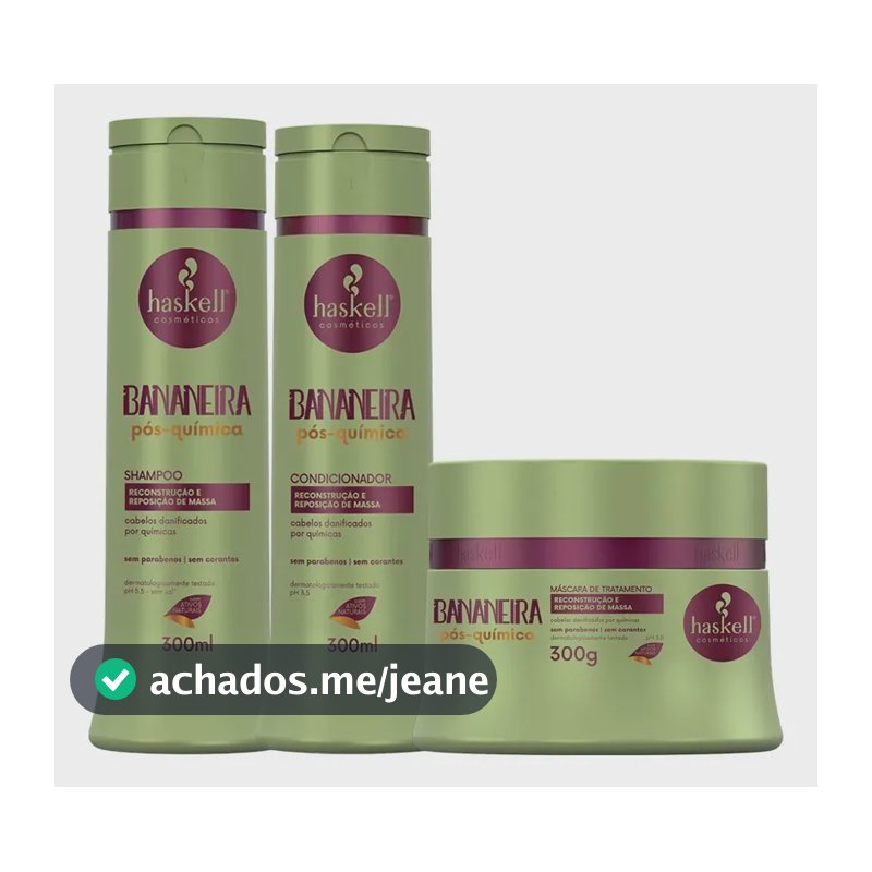 Kit Haskell Bananeira Shampoo Condicionador Máscara 300ml 300g